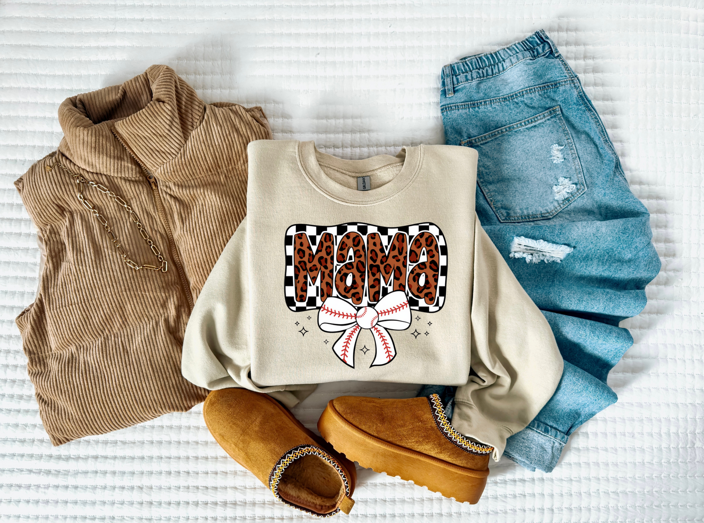 Baseball Mama Bow Crewneck Sweatshirt