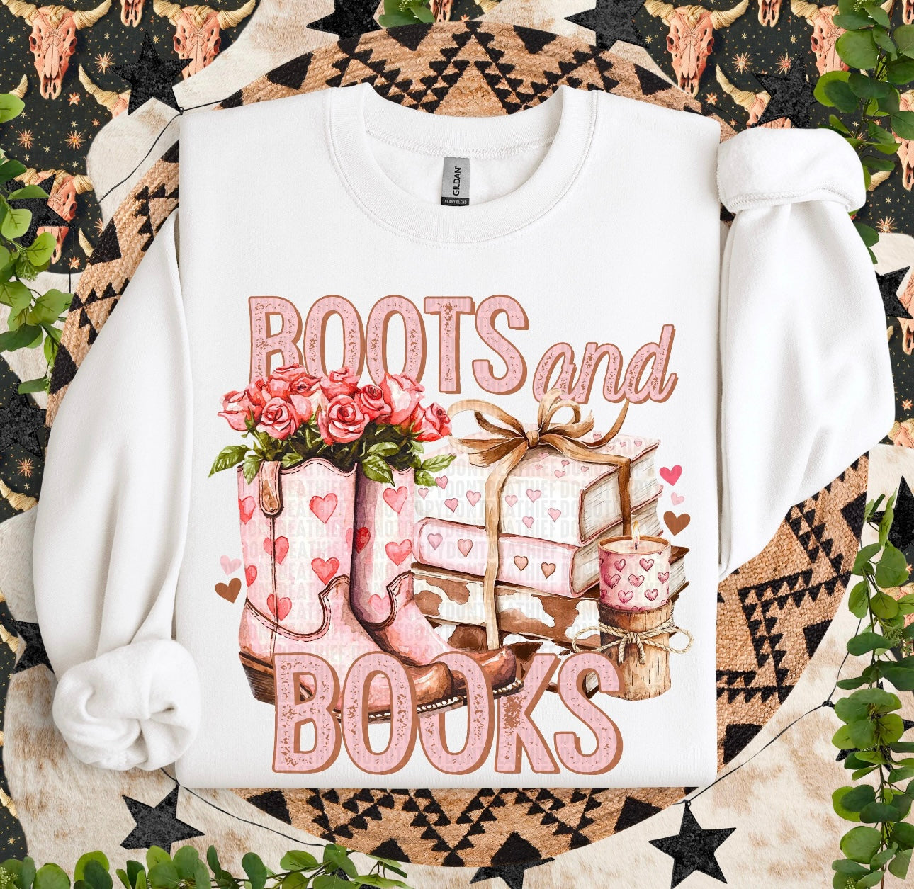 Boots & Books | Valentine's Day Crewneck Sweatshirt