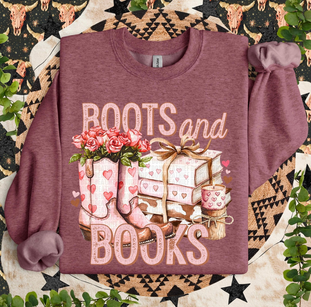Boots & Books | Valentine's Day Crewneck Sweatshirt