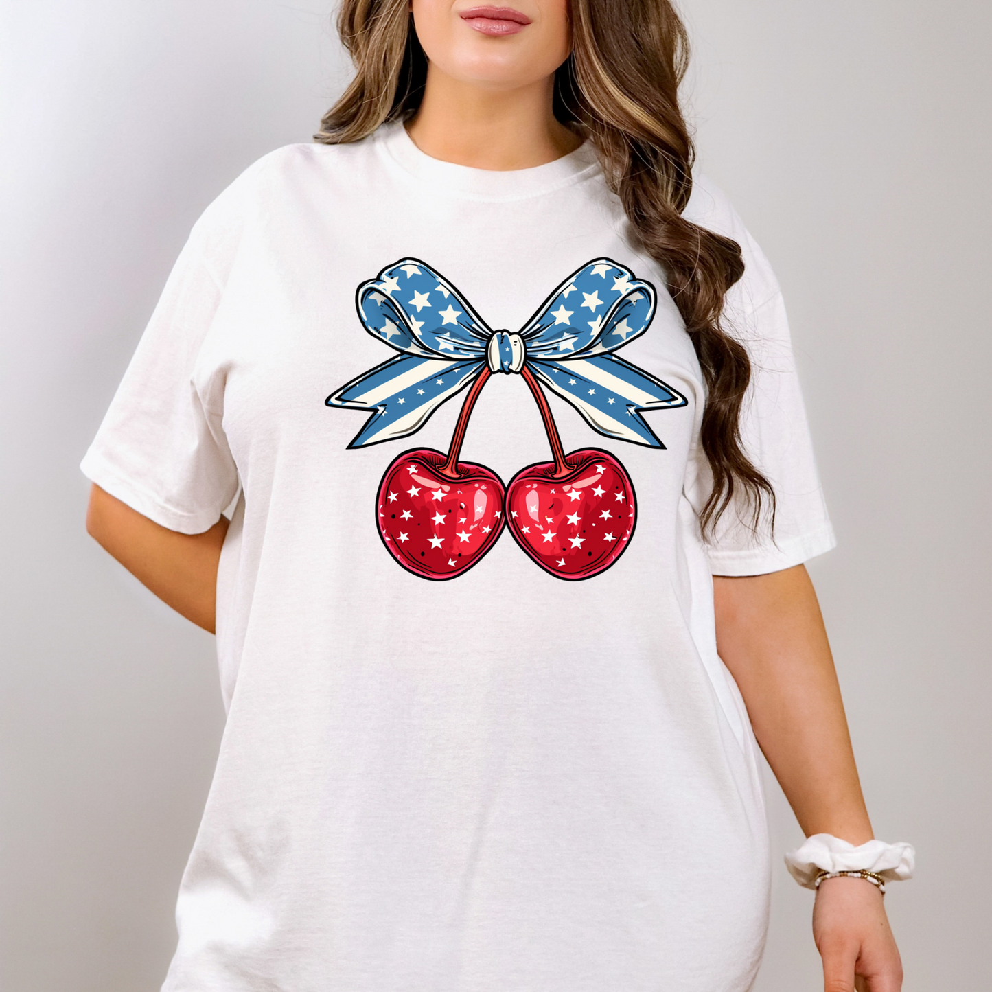 Patriotic Cherry Coquette Bow Shirt