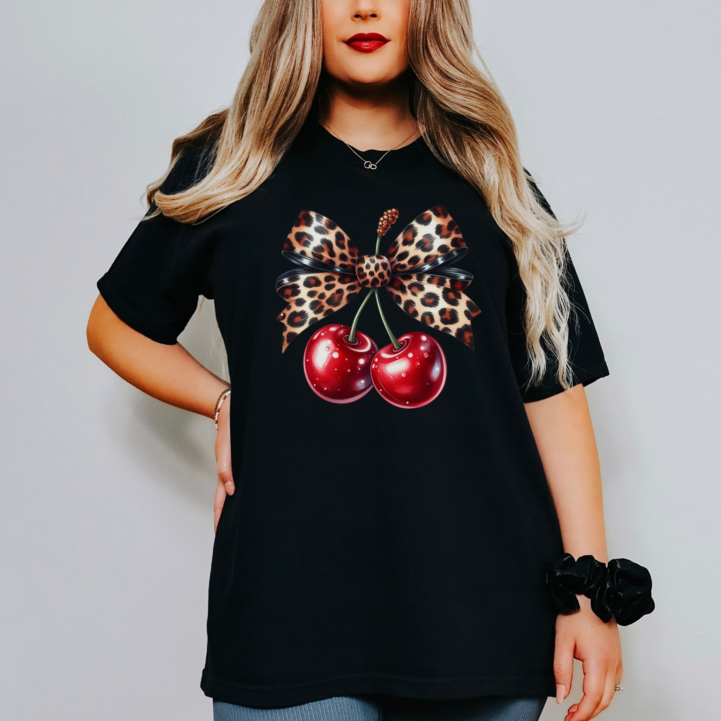 Leopard Print Cherry Bow Coquette Shirt