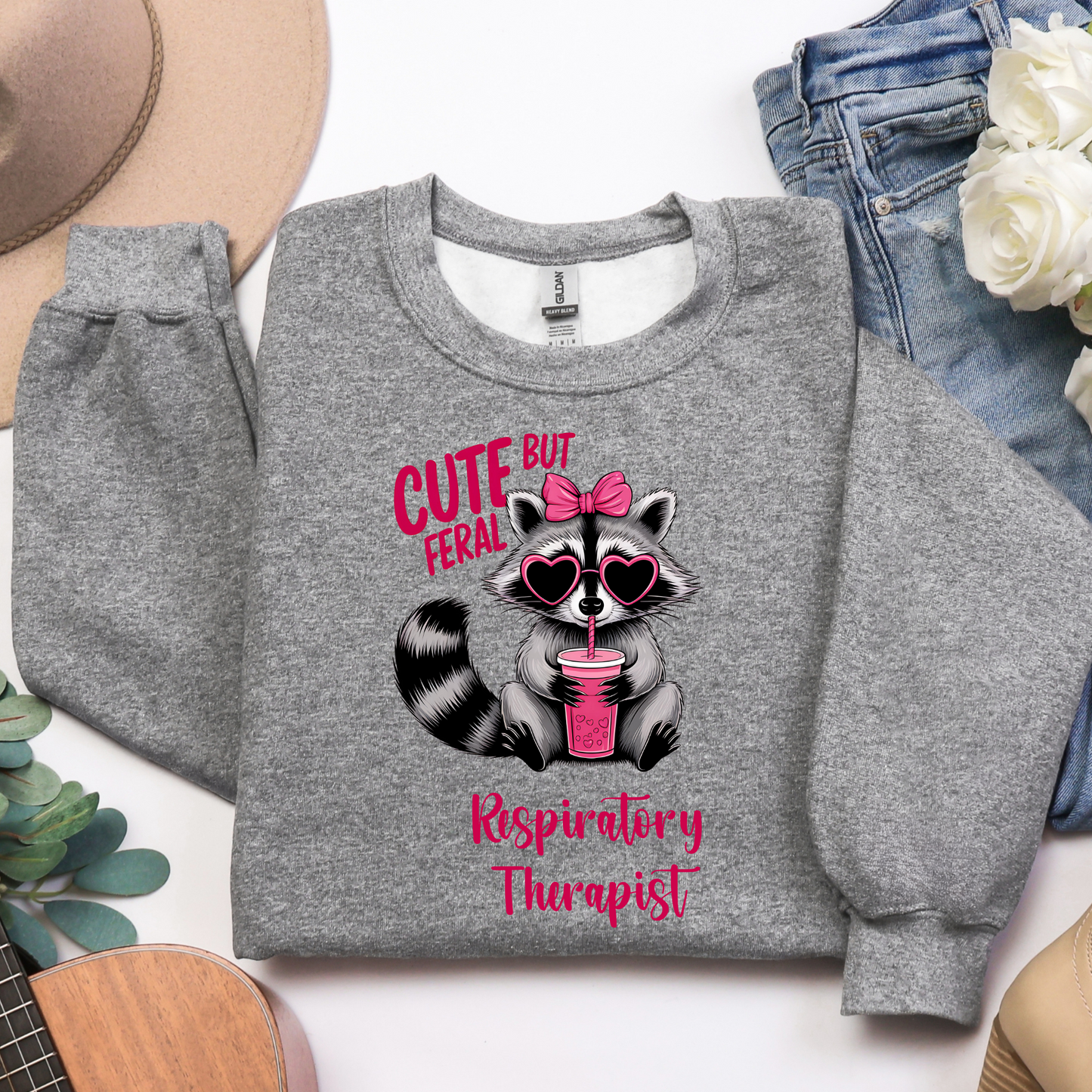 Cute But Feral Respiratory Therapist Crewneck Sweatshirt