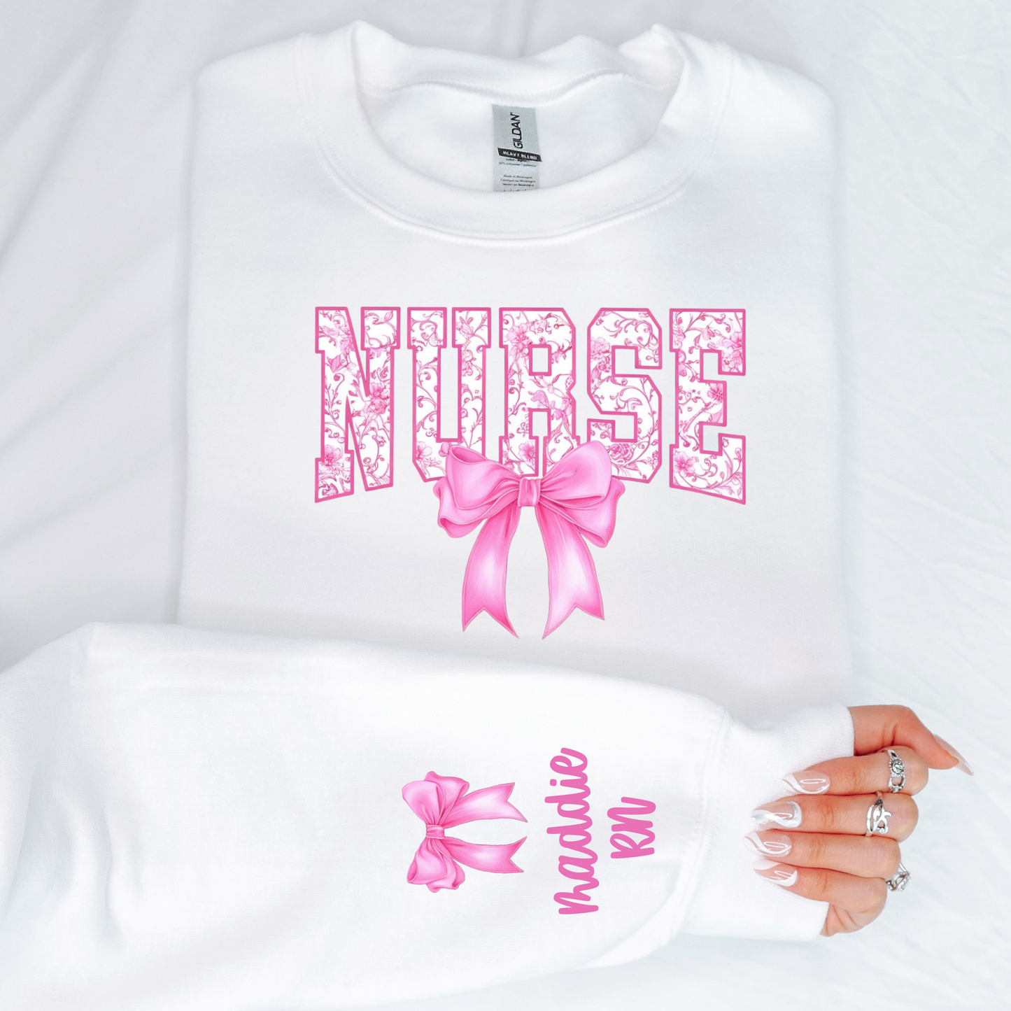 Custom Pink Chinoiserie Nurse Bow Sweatshirt