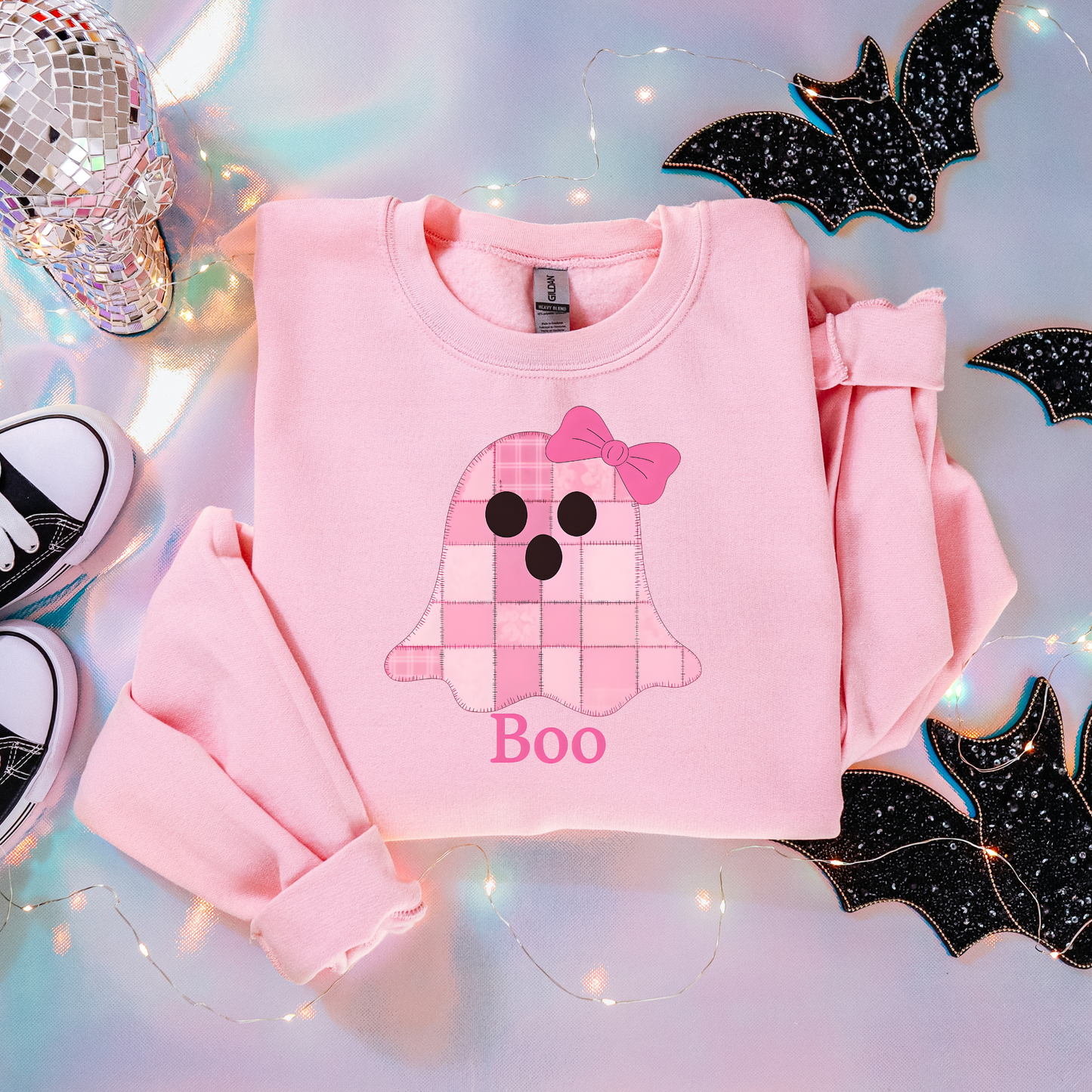 Pink Ghost Patchwork Halloween Sweatshirt