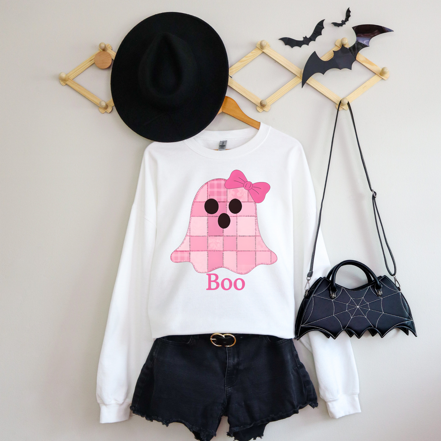 Pink Ghost Patchwork Halloween Sweatshirt