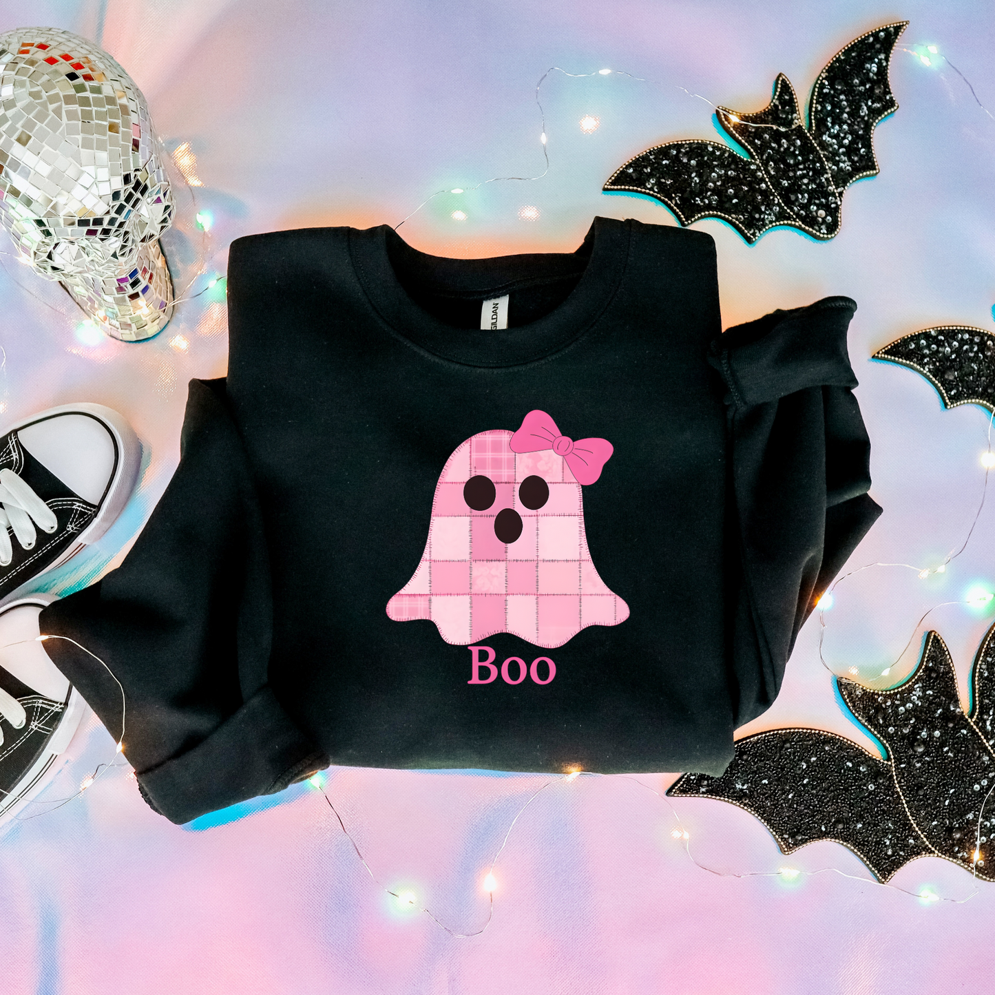 Pink Ghost Patchwork Halloween Sweatshirt