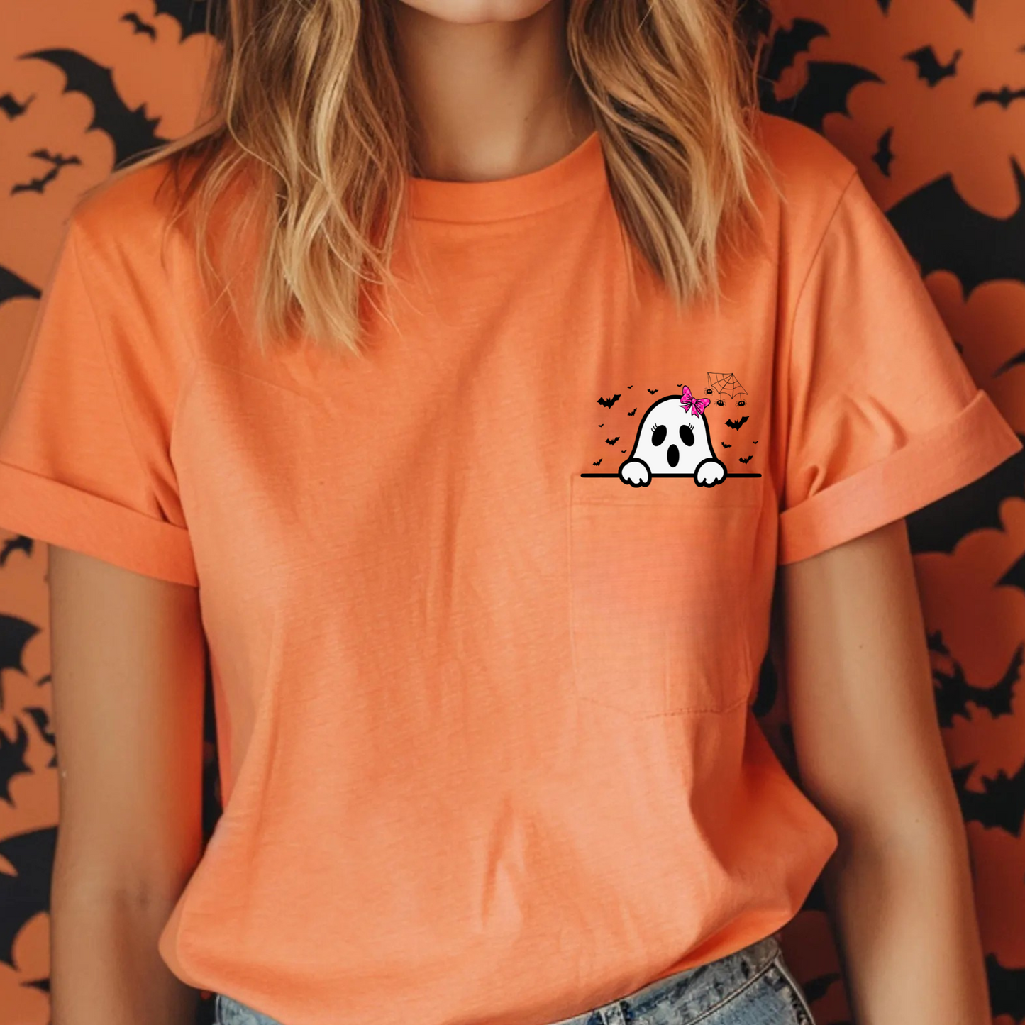 Halloween Ghost Comfort Colors Pocket Tee