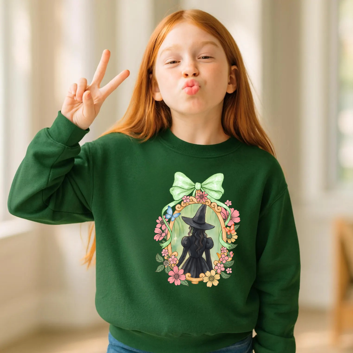Green Witch Mirror Sweatshirt for Kids
