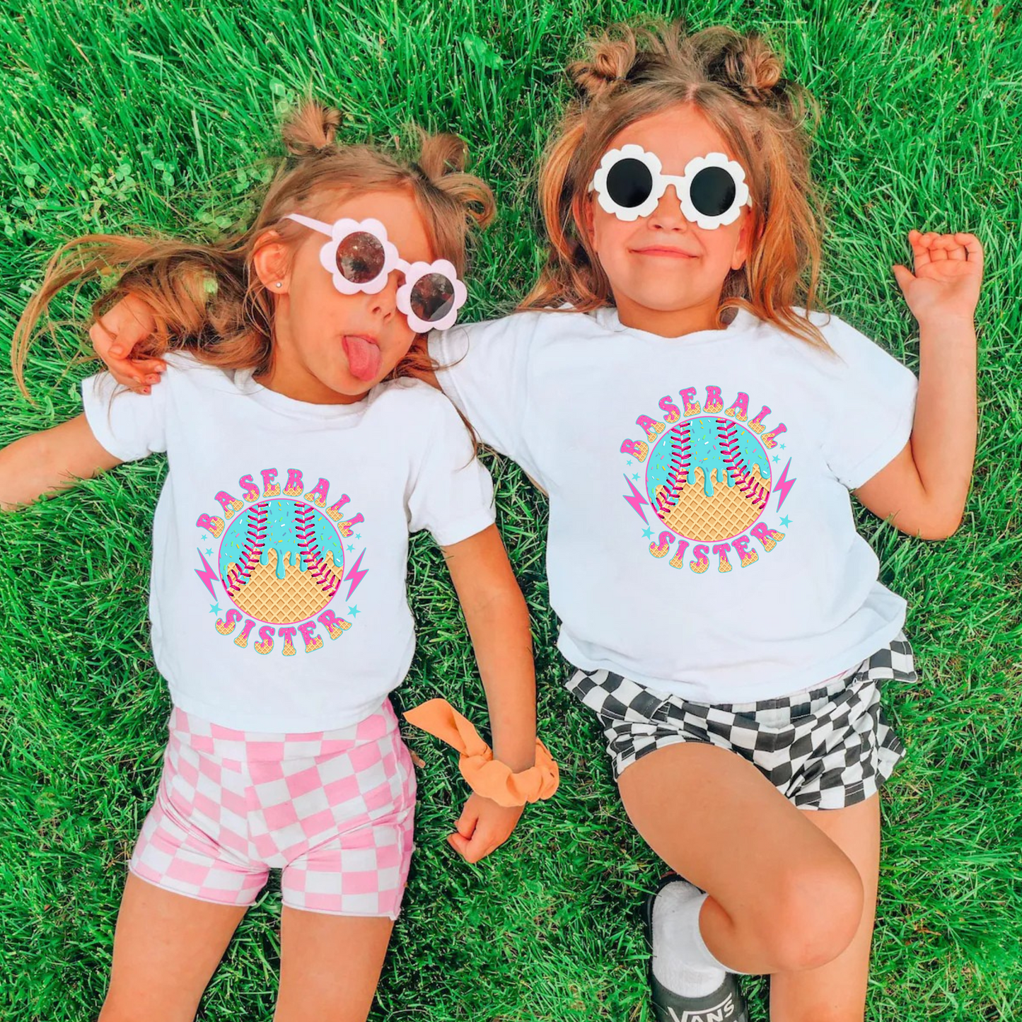 Ice Cream Drip Baseball Sister Shirt for Kids