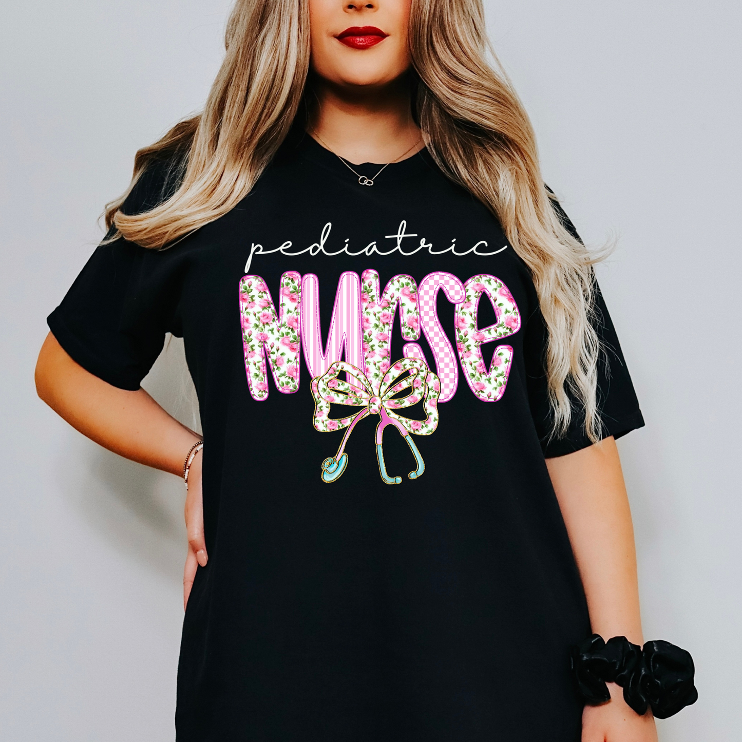 Floral Bow Pediatric Nurse Shirt