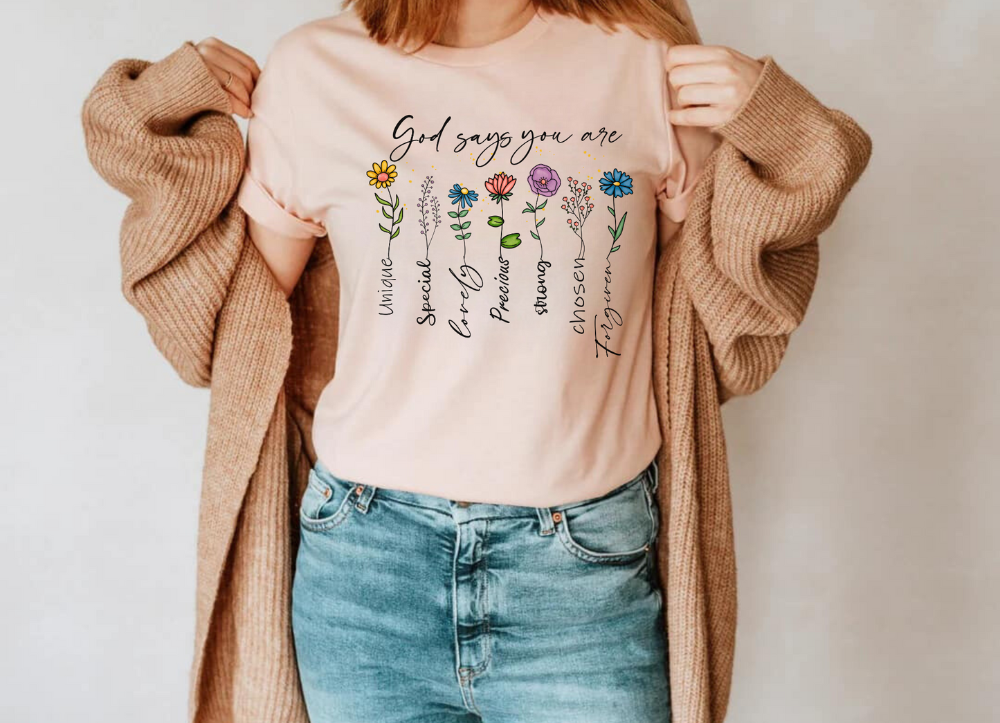 Trendy, floral Christian Shirt with Bible Verse Quotes - Vintage-inspired design, Christian apparel