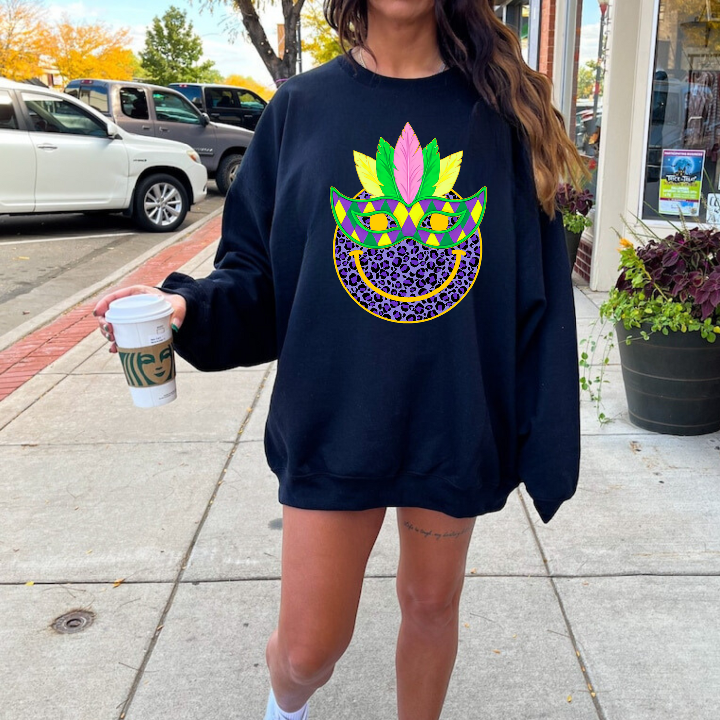 Mardi Gras Sweatshirt Smiley Face