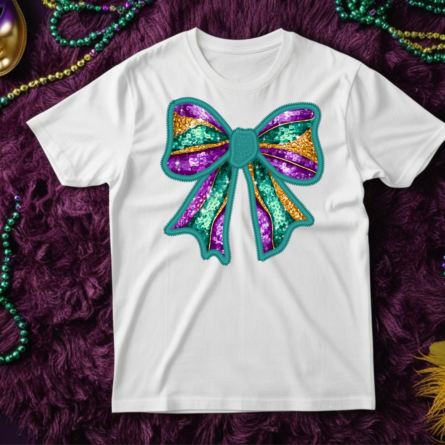 Mardi Gras Faux Sequin Bow Shirt
