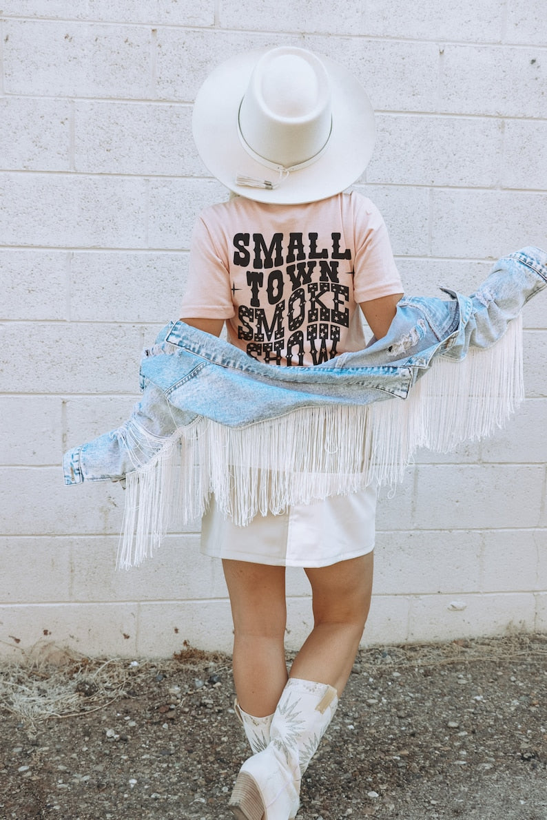 "Small Town Smoke Show" oversized t-shirt for women, featuring a bold and fun design.