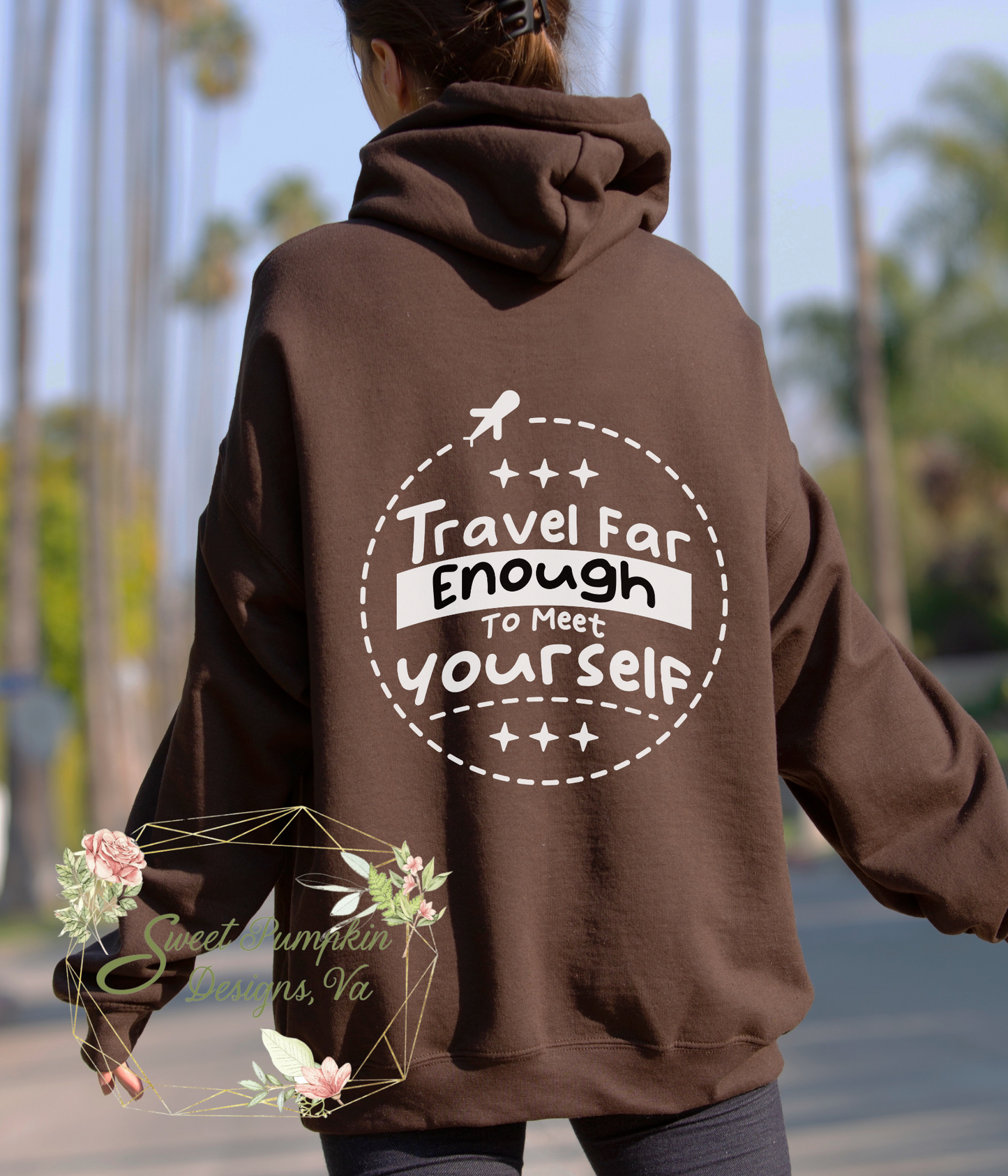 Oversized travel hoodie for women with travel aesthetic, wanderlust vibes, and high-quality materials.