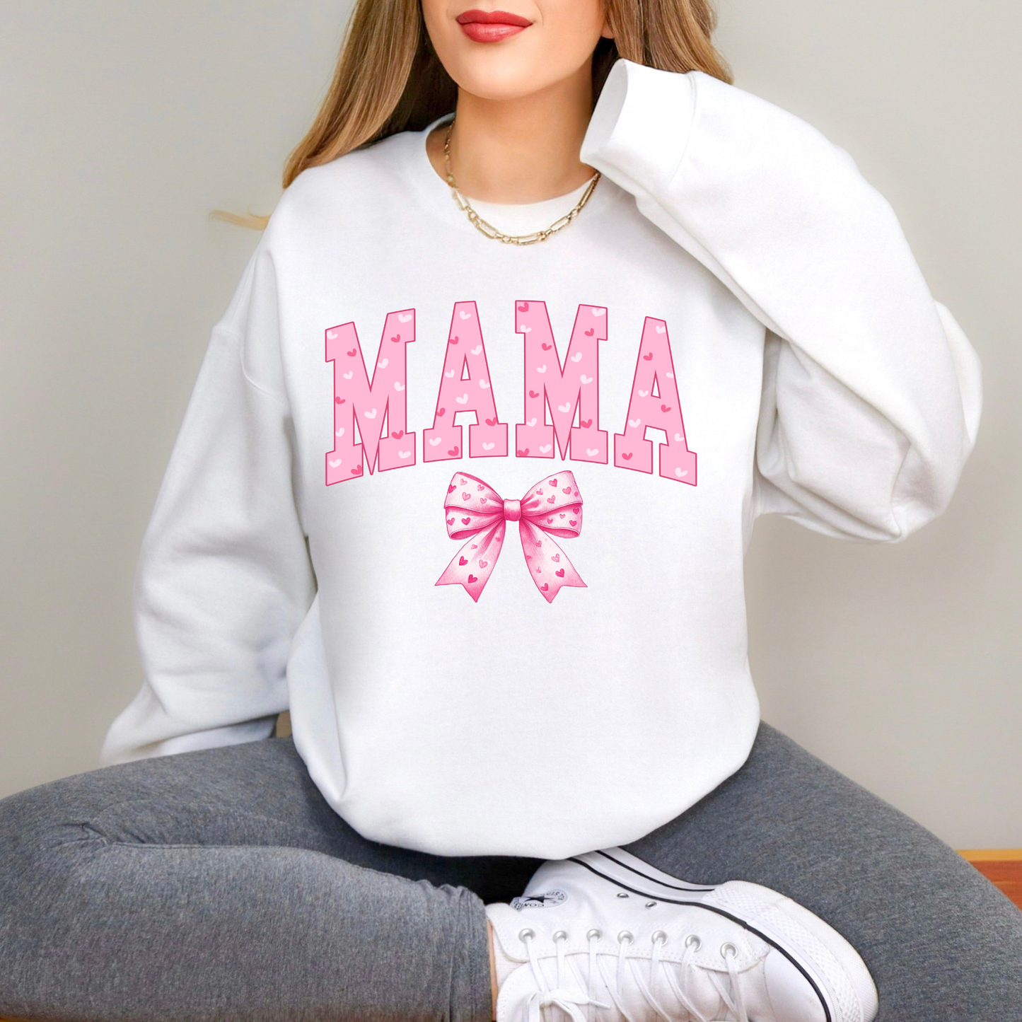 Valentine's Day Mama Bow Crewneck Sweatshirt