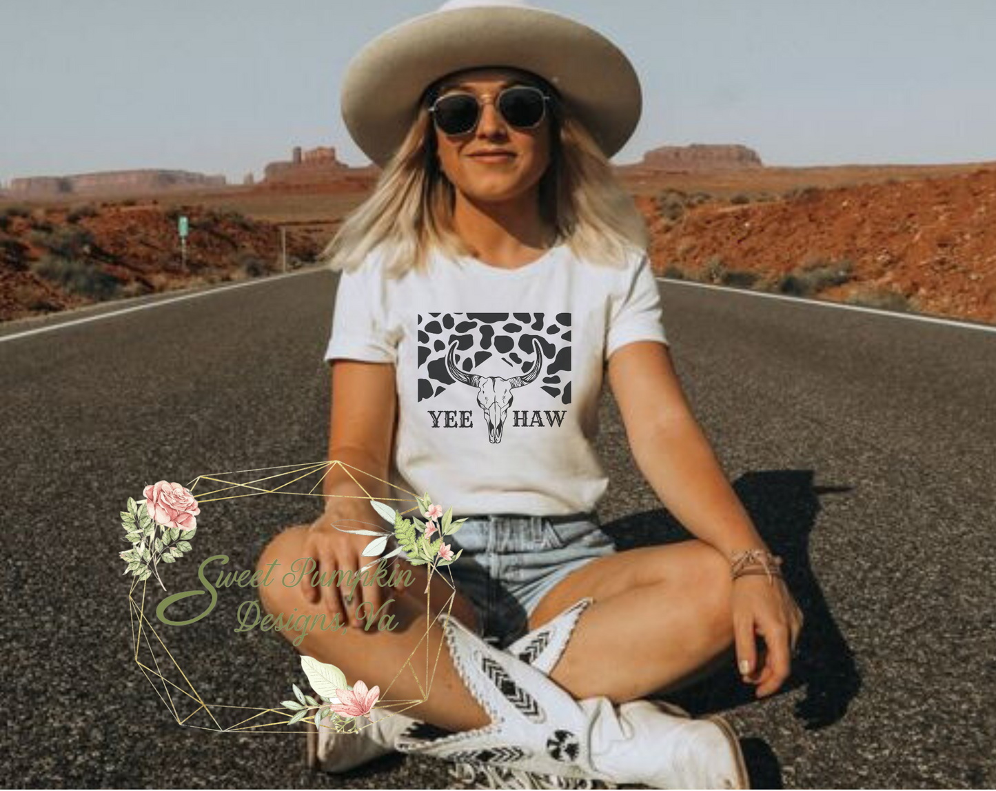 Western Cowgirl Shirt - Yee Haw Boho Cow Skull - Perfect for Summer, Spring, Festivals, and Coastal Cowgirls