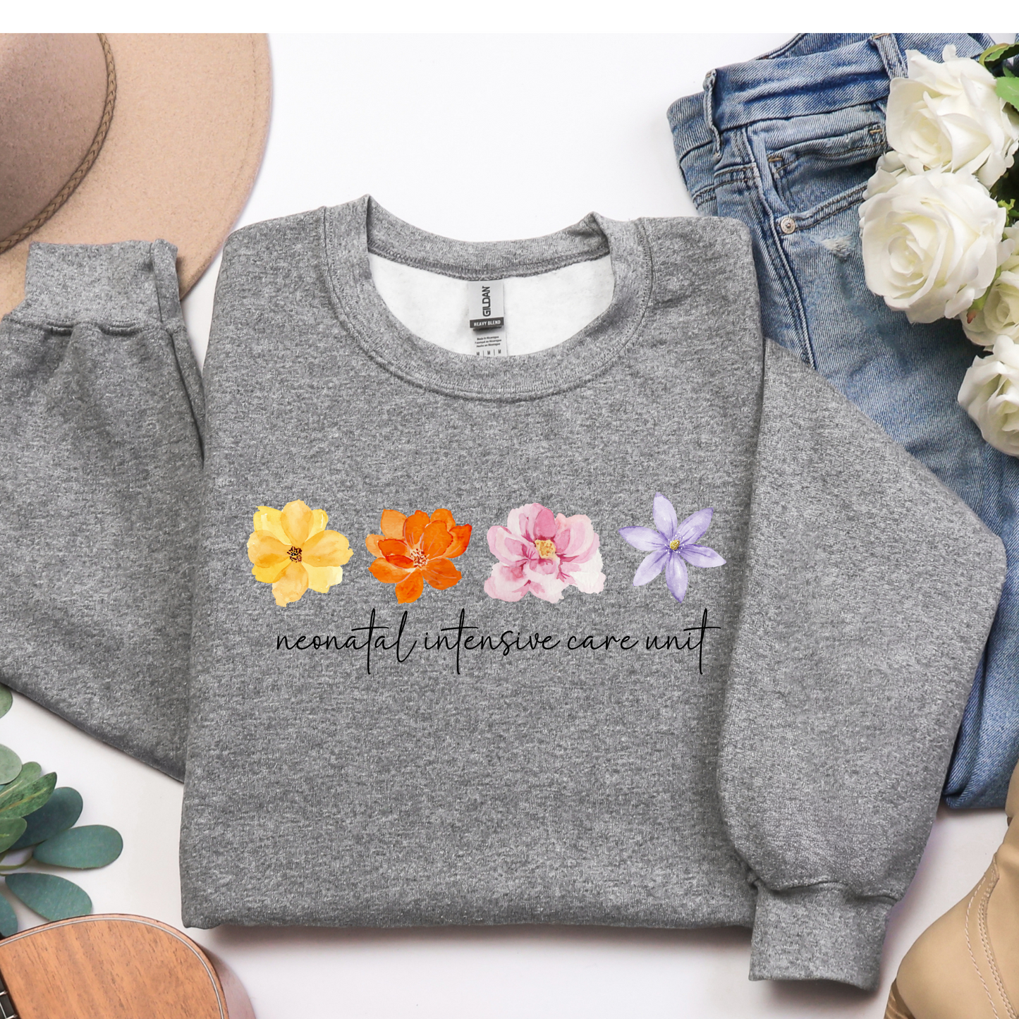 Flower NICU nurse crewneck sweatshirt