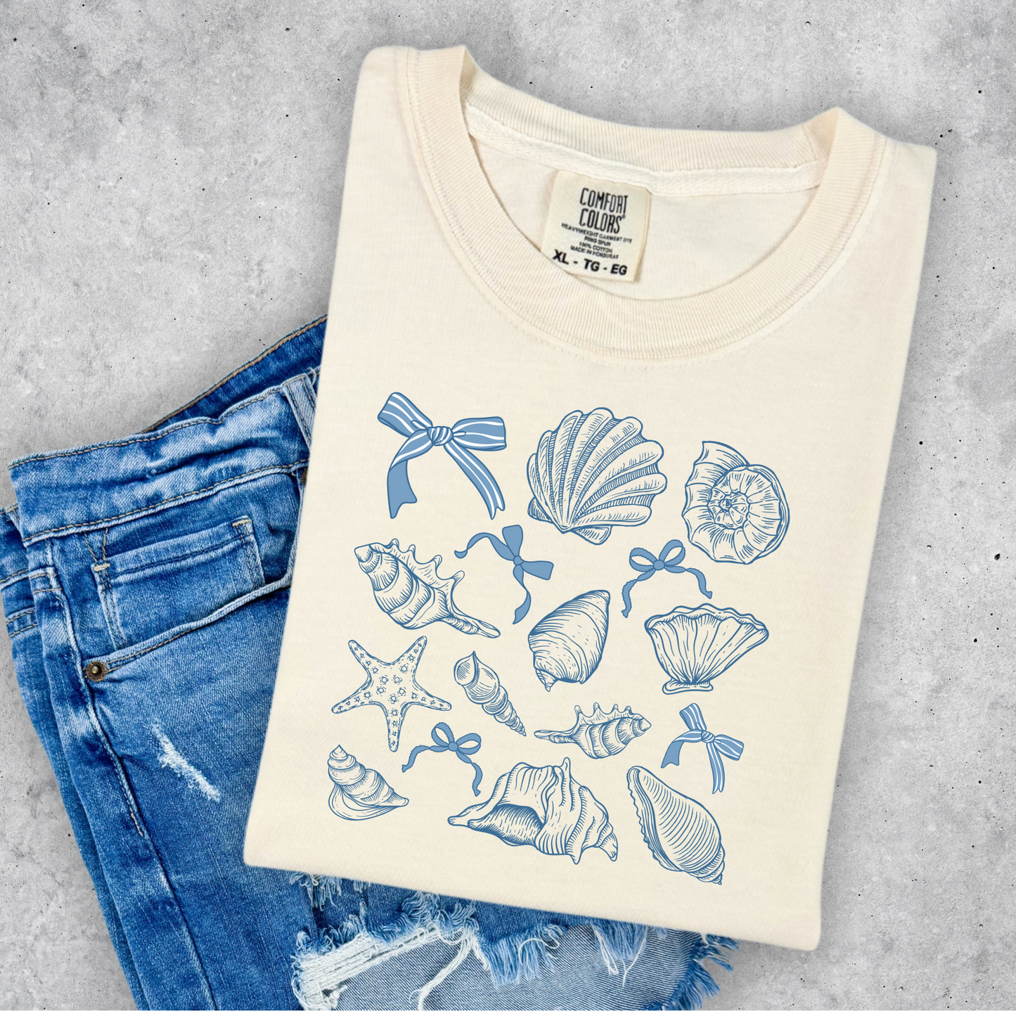 Blue Bow Beach Seashell Coquette Shirt