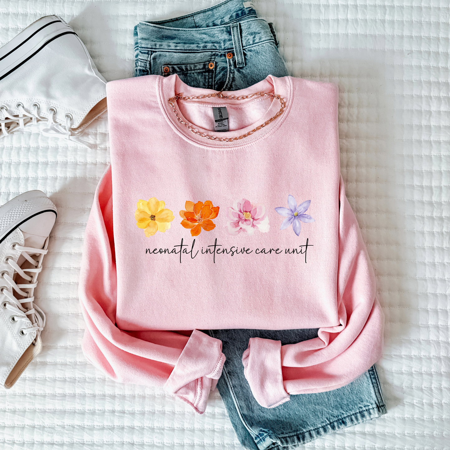 Flower NICU nurse crewneck sweatshirt