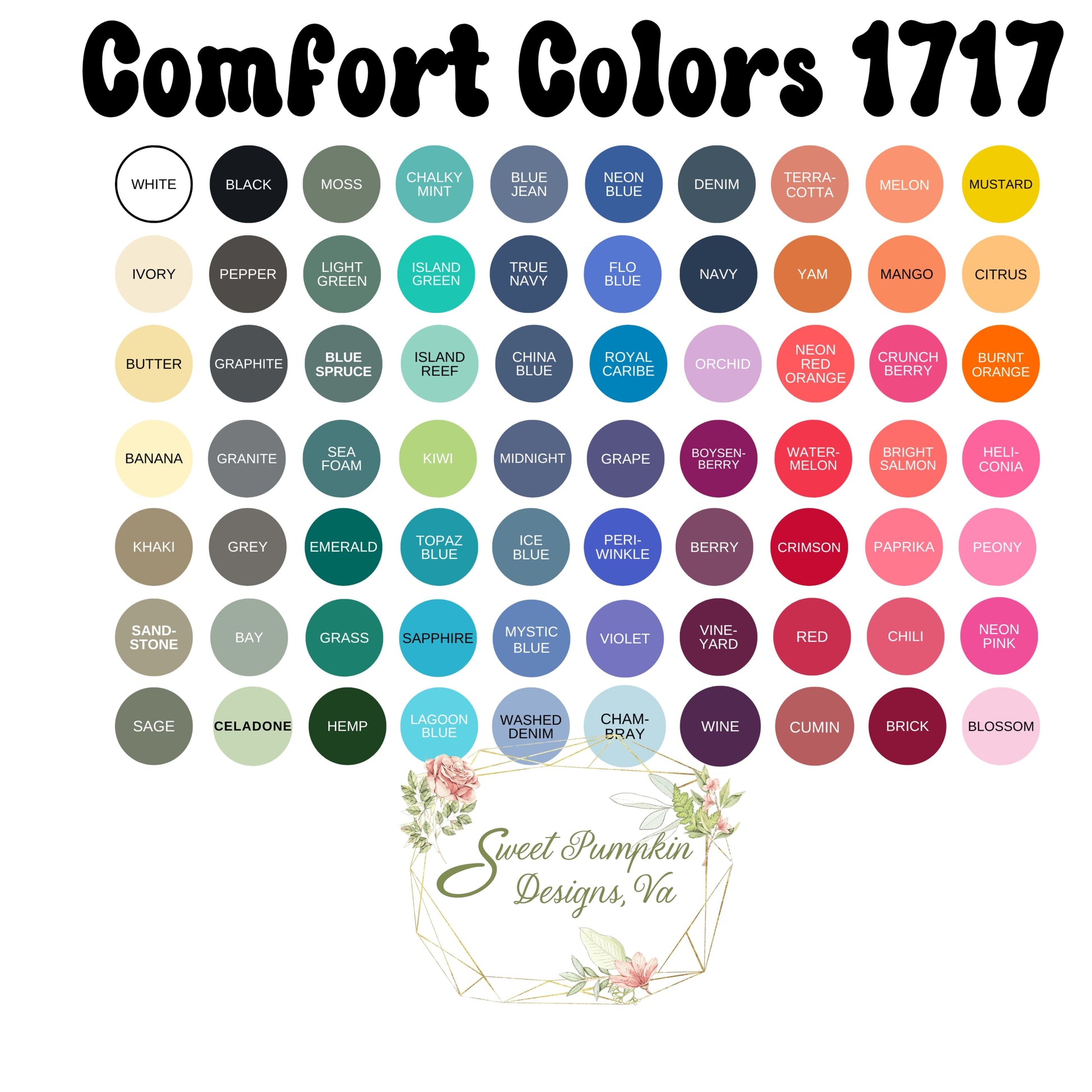 comfort color t-shirt chart