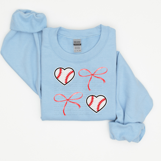 Baseball Hearts and Bows Crewneck Sweatshirt
