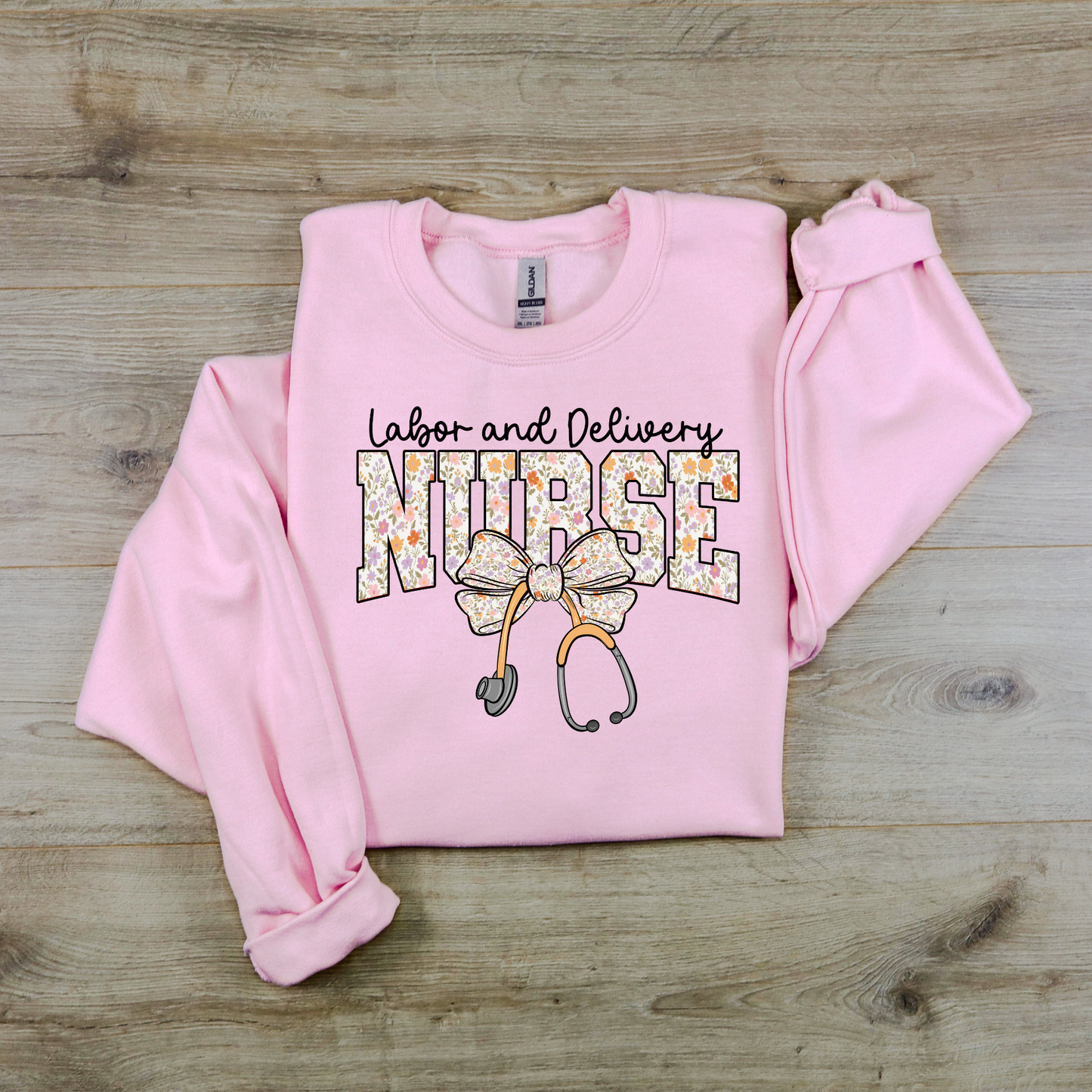 Labor and Delivery Nurse Sweatshirt With Stethoscope Bow