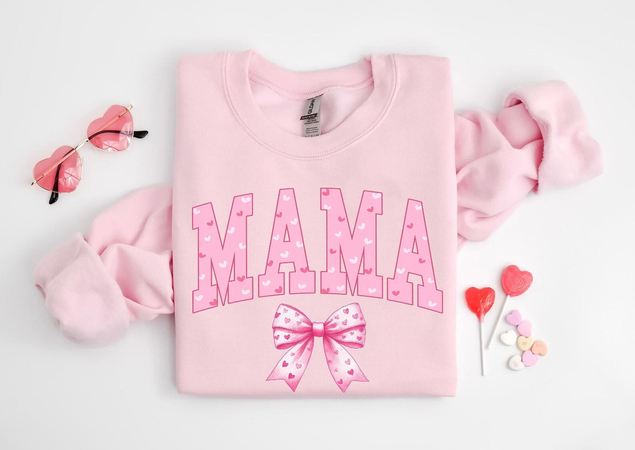 Valentine's Day Mama Bow Crewneck Sweatshirt