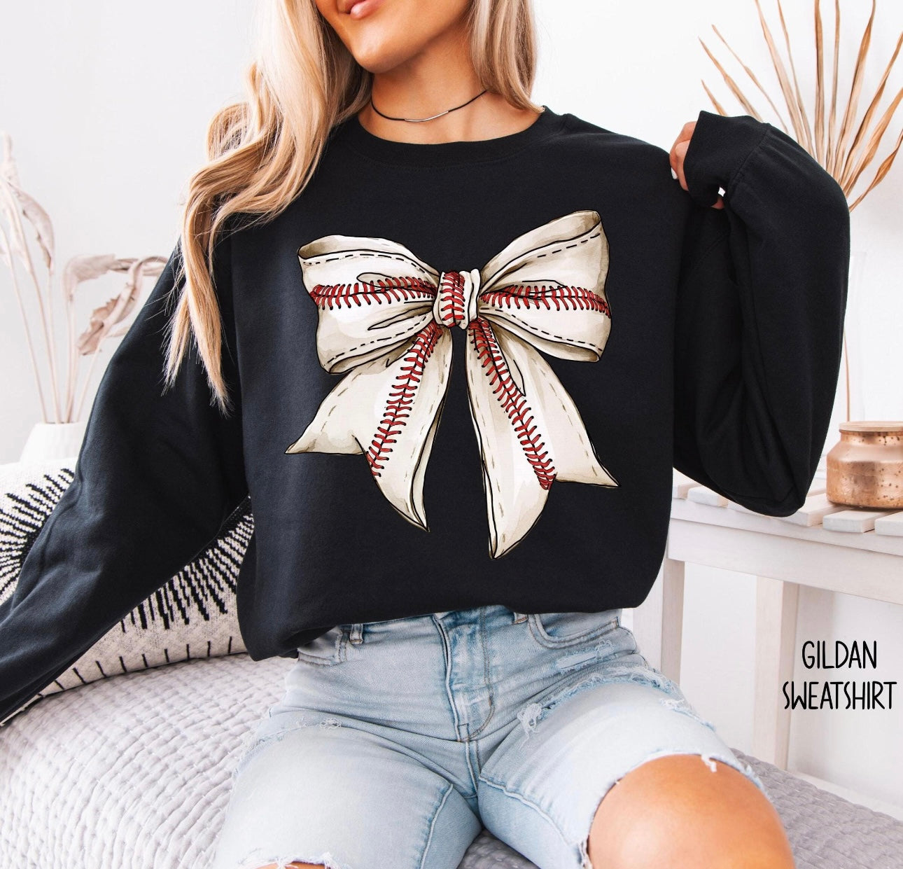 Baseball Bow Crewneck Sweatshirt