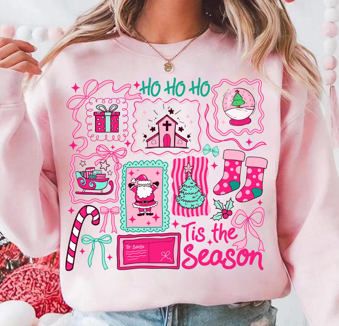 Pink Preview Sale - Pink girly Christmas Frames Sweatshirt