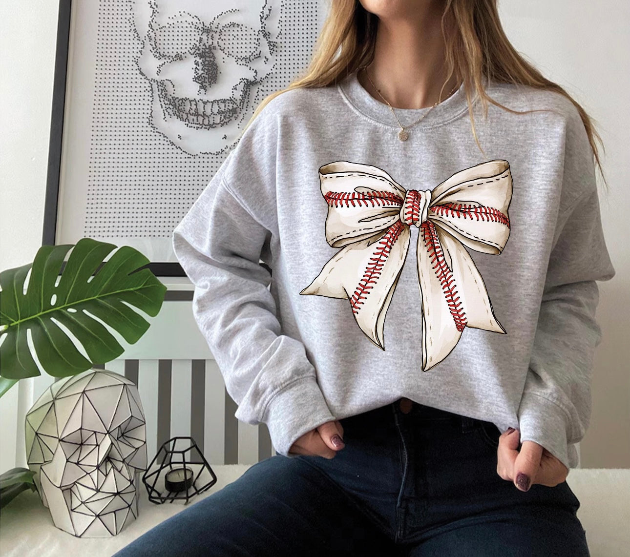 Baseball Bow Crewneck Sweatshirt