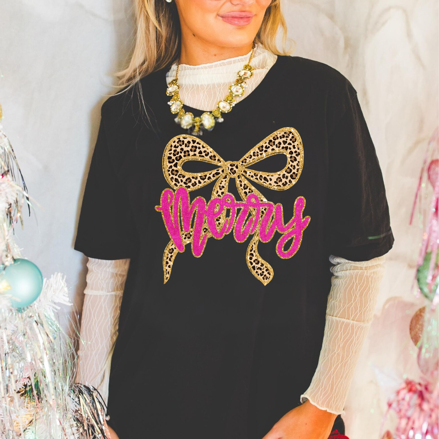 Merry Leopard Christmas Bow Shirt