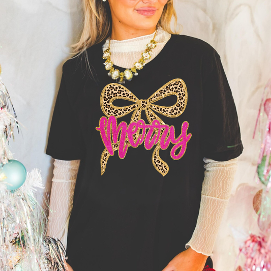 Merry Leopard Christmas Bow Shirt