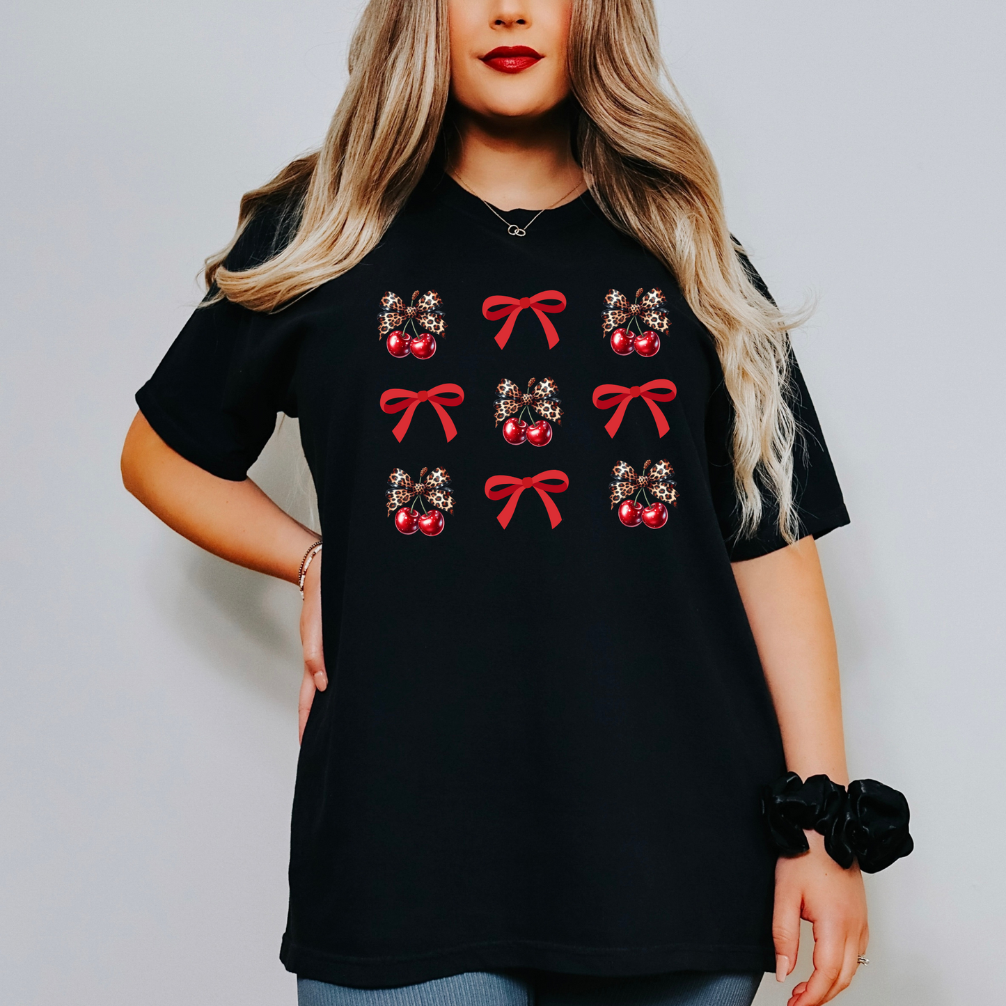 Leopard Print Cherry Bow Collage Coquette Shirt