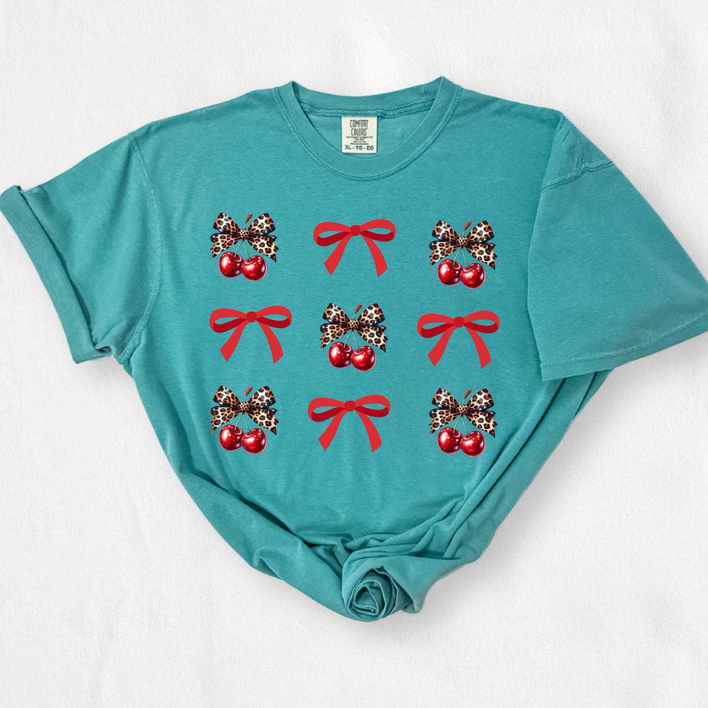Leopard Print Cherry Bow Collage Coquette Shirt