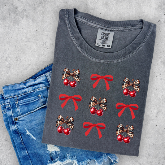 Leopard Print Cherry Bow Collage Coquette Shirt