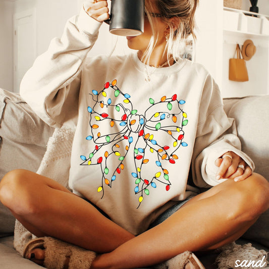 Coquette Christmas Light Bow Sweatshirt
