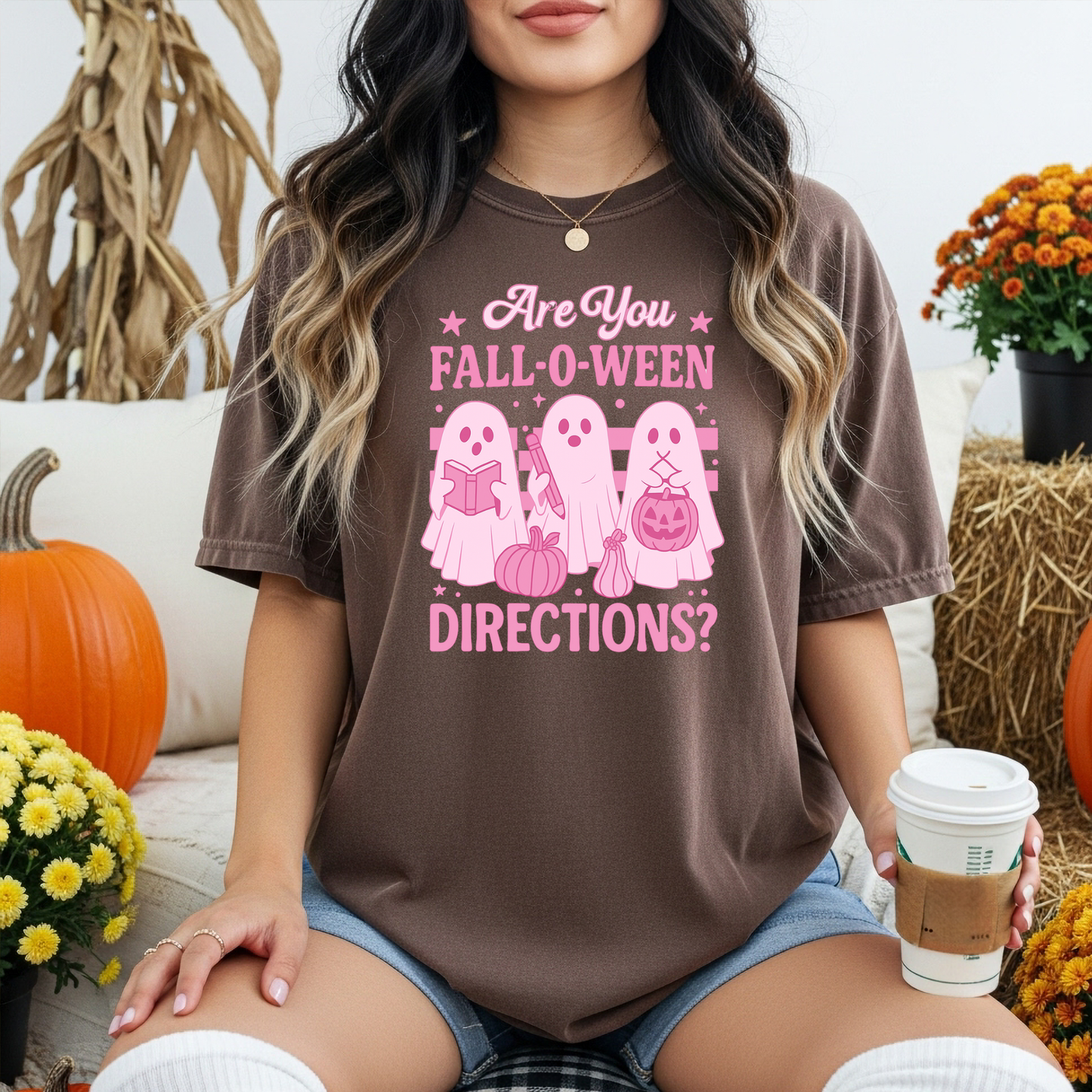 Pink “Are You Fall-O-Ween Directions?” Halloween Teacher Shirt | Comfort Colors