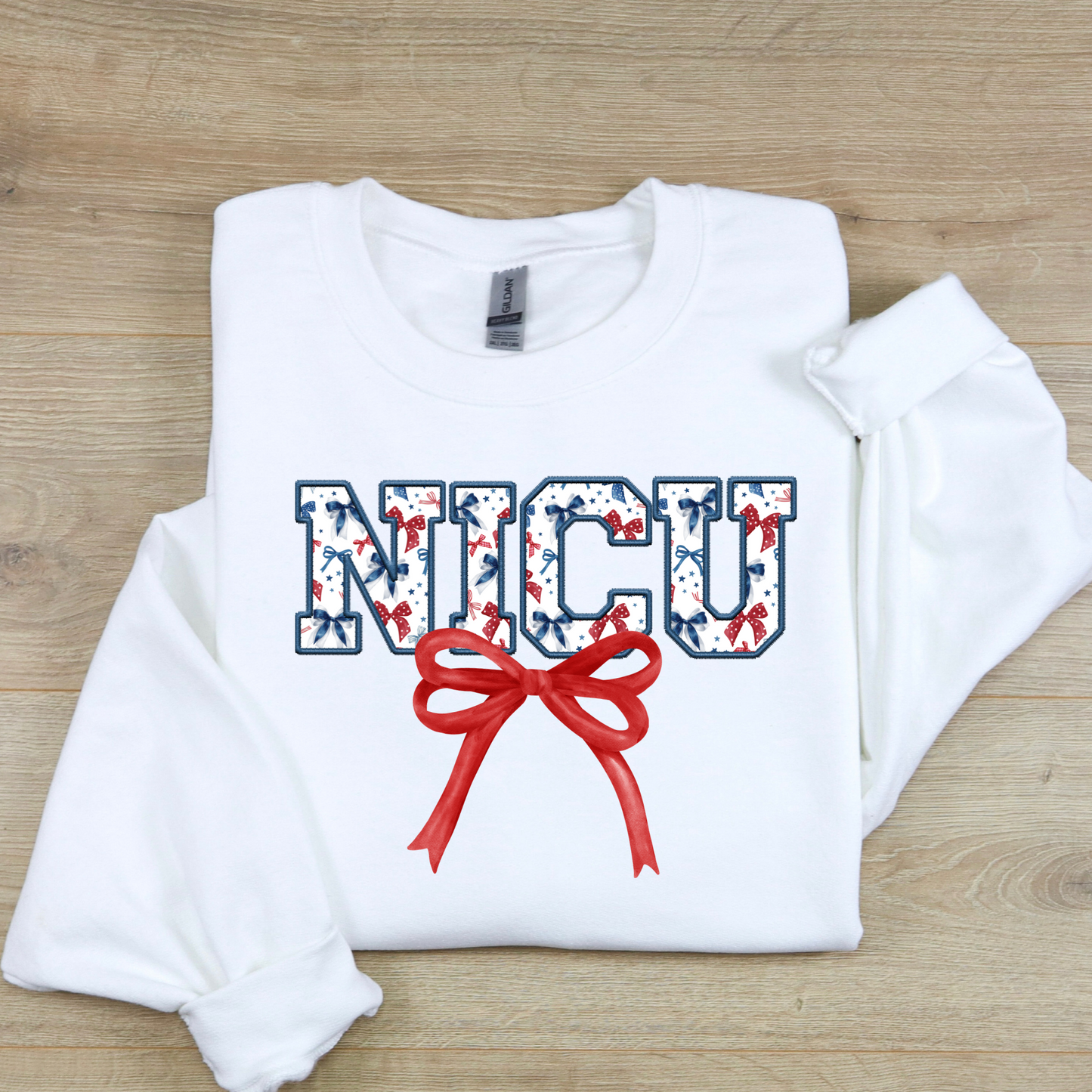 4th of July Patriotic NICU coquette bow nurse crewneck sweatshirt