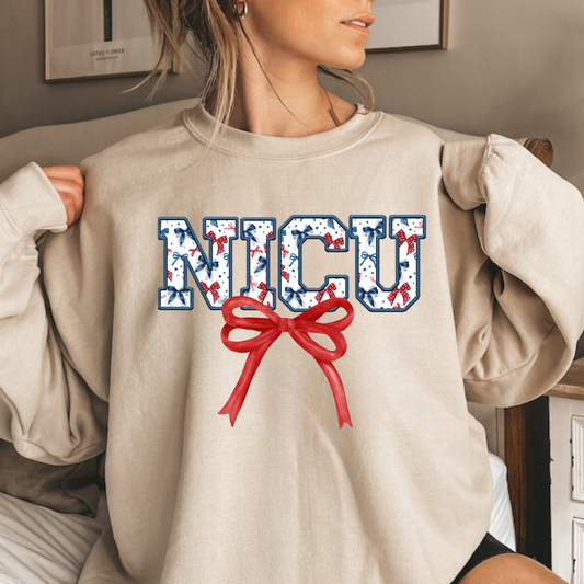 4th of July Patriotic NICU coquette bow nurse crewneck sweatshirt