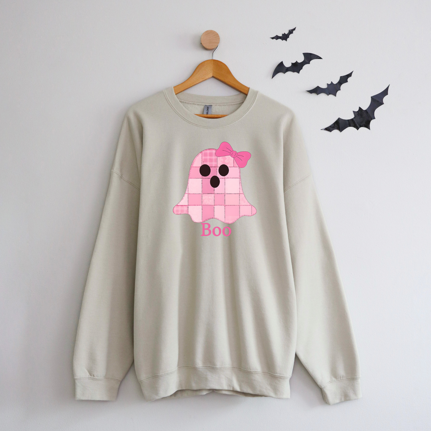 Pink Ghost Patchwork Halloween Sweatshirt