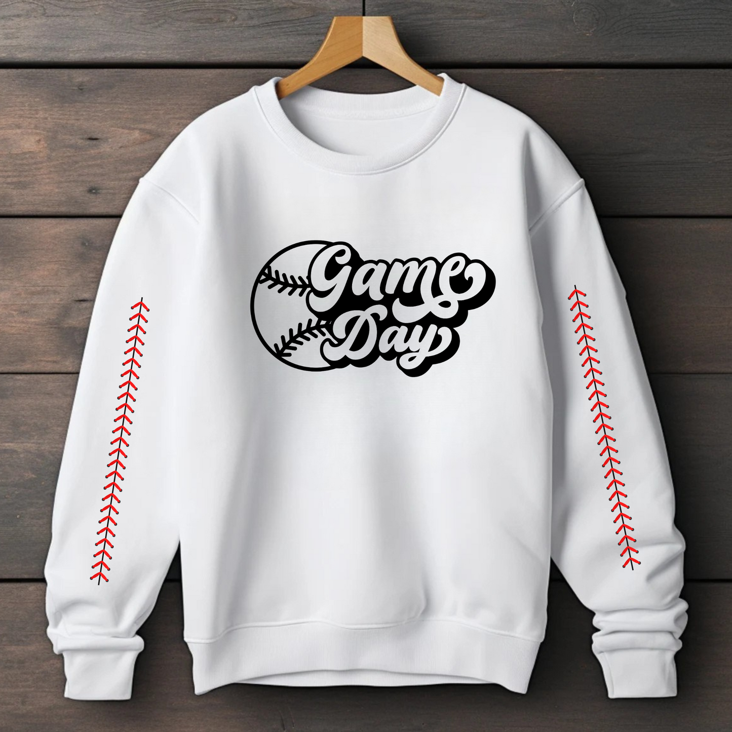Baseball Game Day Crewneck Sweatshirt with Sleeve Design