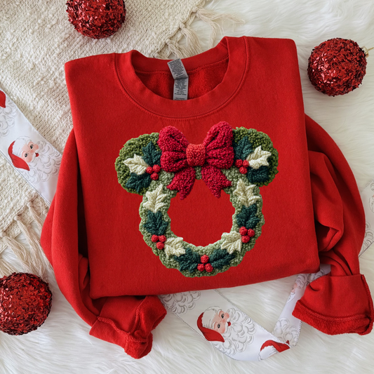Mouse Wreath Christmas Crewneck Sweatshirt for Kids and Adults