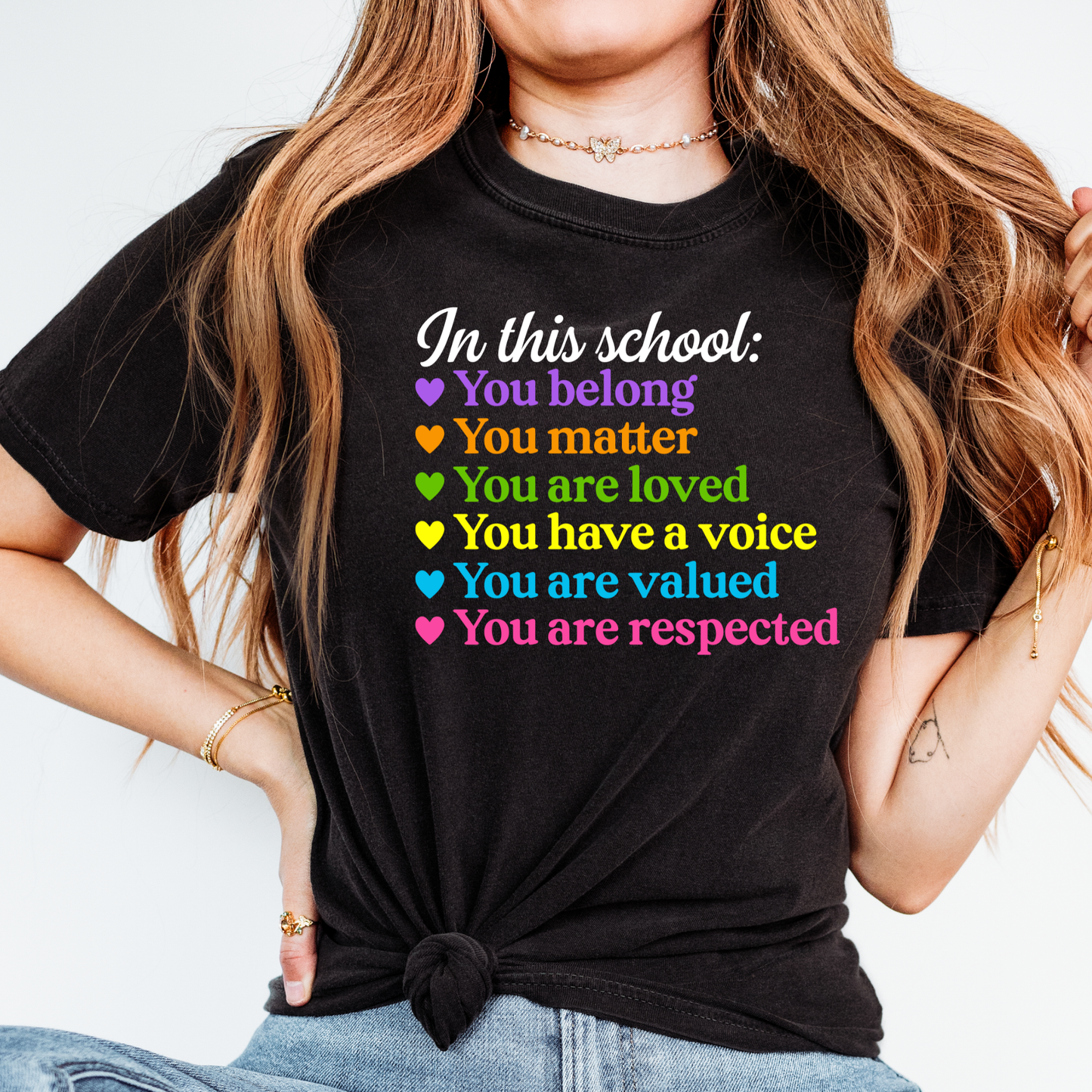 Positive school staff t-shirt for teachers with motivational quotes