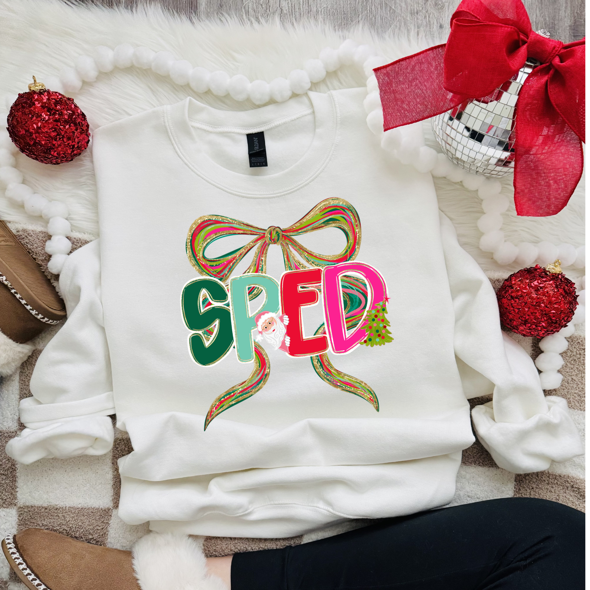 Christmas SPED Teacher Sweatshirt on Gildan 18000 — cozy holiday crewneck gift for special education teachers