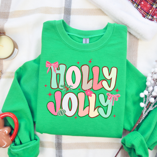 Gildan 18000 unisex Christmas crewneck with Holly Jolly text