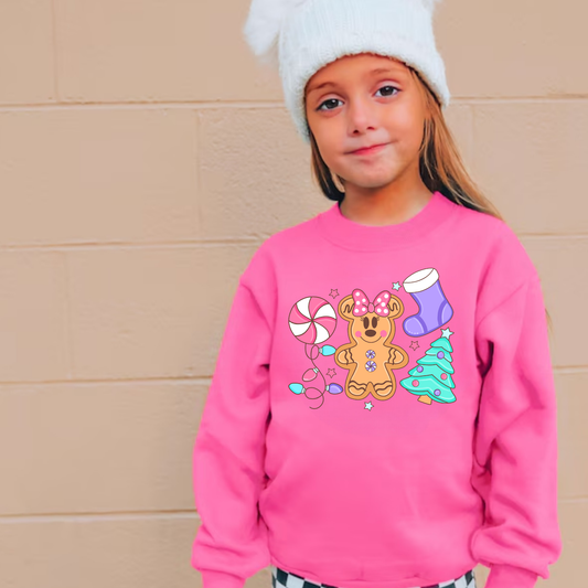 Pink Gingerbread Christmas Crewneck Sweatshirt for Kids and Adults