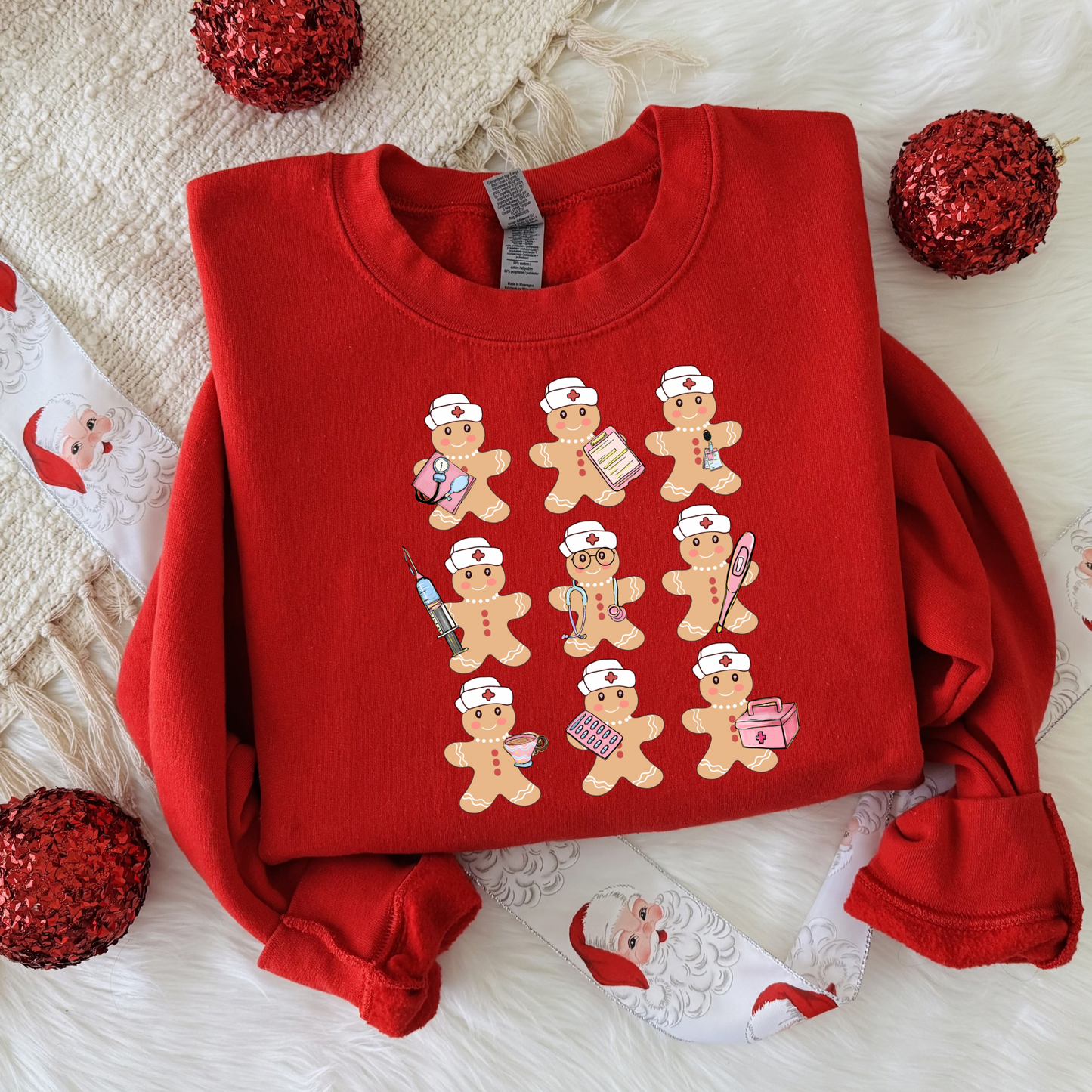 Gildan 18000 crewneck with gingerbread nurse design