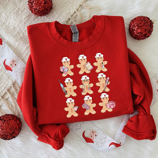 Gildan 18000 crewneck with gingerbread nurse design