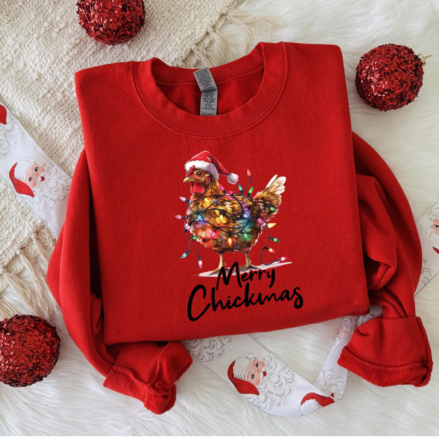 Merry Chickmas Sweatshirt | Funny Christmas Chicken Crewneck | Farmhouse Holiday Shirt | Gildan 18000